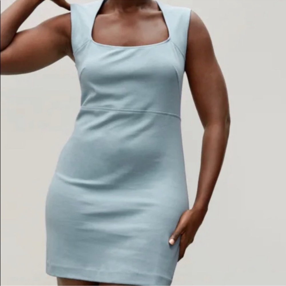 Everlane The ’90s Mini Dress Light Slate Blue size M square neck stretchy office